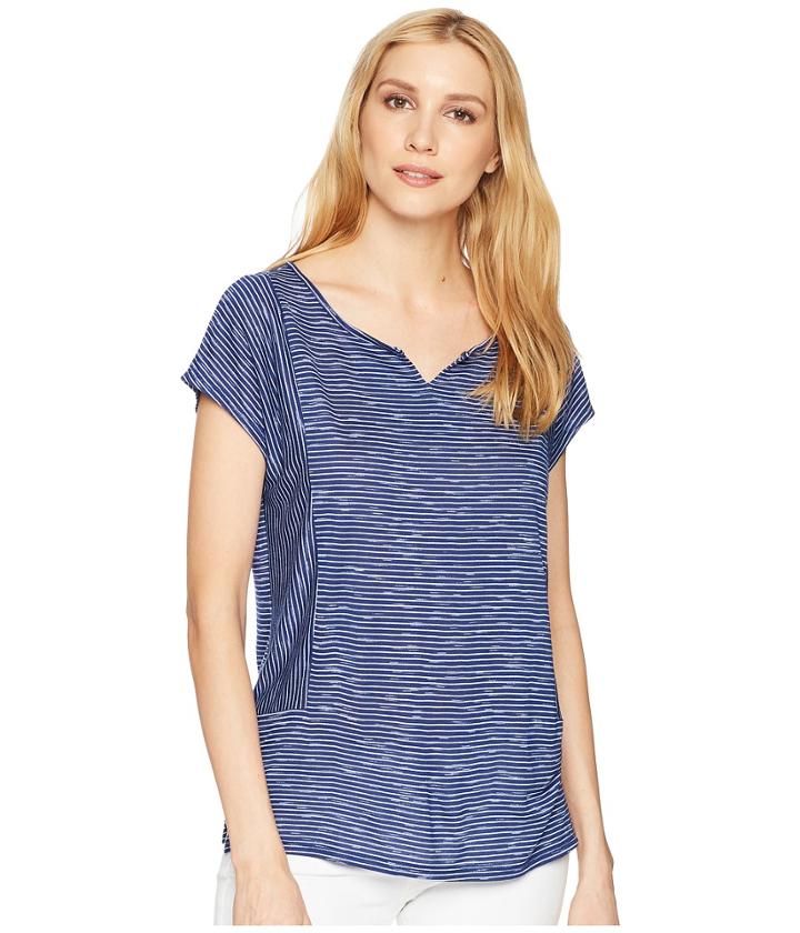 Tribal Stripe Knit Drop Shoulder Top (pacific) Women's T Shirt