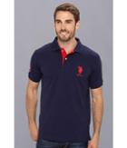 U.s. Polo Assn. Slim Fit Big Horse Polo W/ Stripe Collar (classic Navy) Men's Short Sleeve Pullover