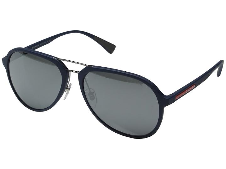 Prada Linea Rossa 0ps 05rs (blue Rubber/grey Mirror Silver) Fashion Sunglasses