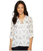 Cruel Long Sleeve Tie Fit Printed Chiffon Blouse (cream) Women's Blouse