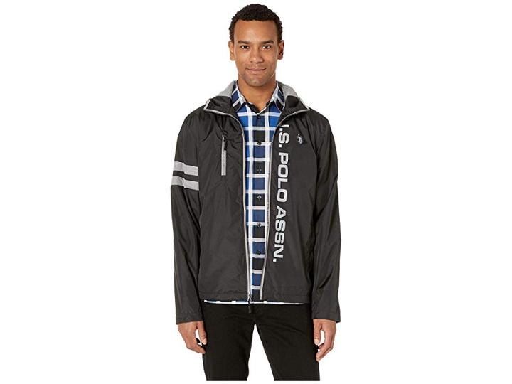 U.s. Polo Assn. Hooded Windbreaker W/ Striped Sleeves (black) Men's Clothing