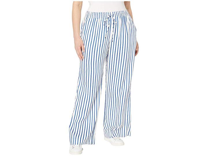 Lauren Ralph Lauren Plus Size Striped Drawcord Twill Pants (silk White/blue Ocean) Women's Casual Pants