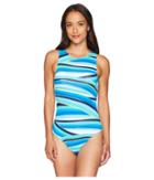 Tommy Bahama Windingwave Hi Neck Scoop Back One-piece (ming Jade) Women's Swimsuits One Piece