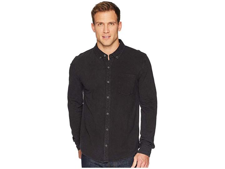 Mod-o-doc Bass Rock Long Sleeve Button Front Polo Shirt (black Stone) Men's Long Sleeve Button Up