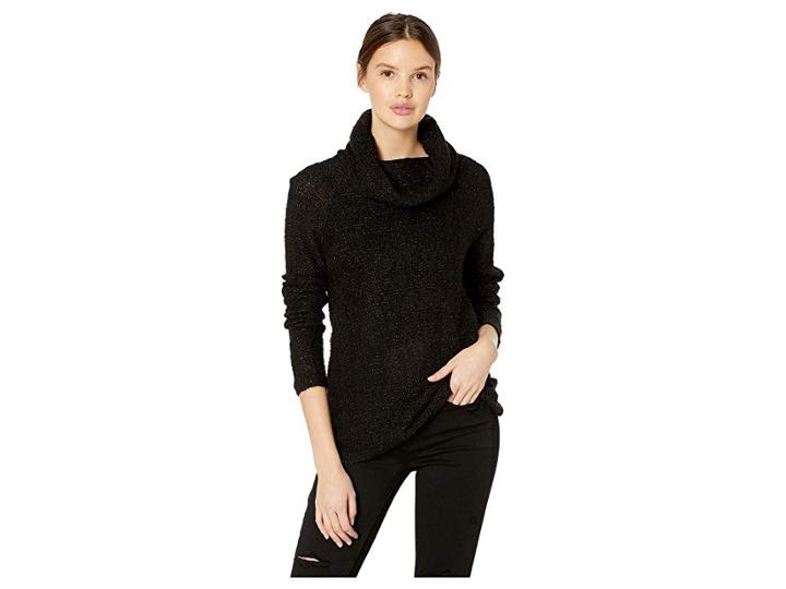 Miss Me Lurex Blend Cowl Neck Long Sleeve Top (black) Women's Clothing