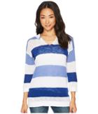 Tribal Cotton Slub Yarn Hooded Stripe Sweater (periwinkle Blue) Women's Sweater
