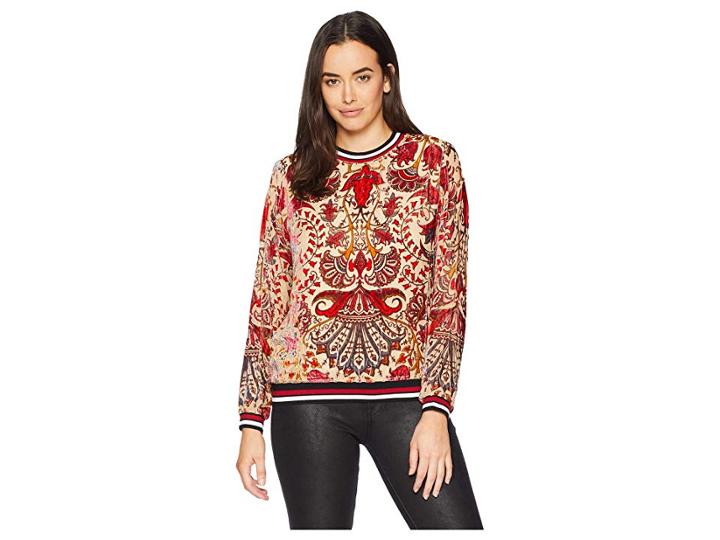 Hale Bob Belle Epoque Medallion Silk/rayon Velvet Burnout Zelie Top (red) Women's Clothing