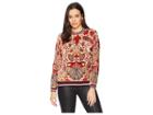 Hale Bob Belle Epoque Medallion Silk/rayon Velvet Burnout Zelie Top (red) Women's Clothing