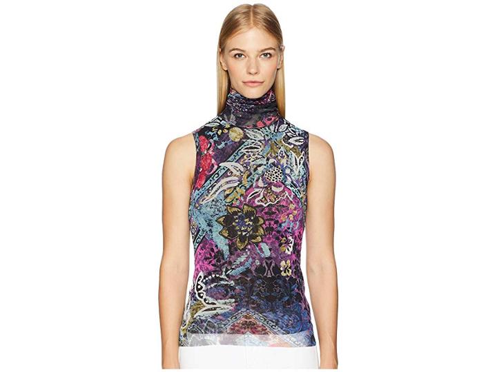 Fuzzi Sleeveless T-neck Floral Patch Print (nero) Women's Clothing