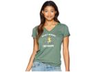 Life Is Good Don't Worry Ski Happy Cool Vee T-shirt (forest Green) Women's T Shirt