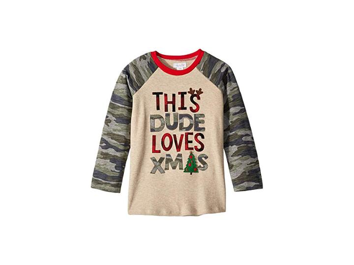 Mud Pie Camo Christmas Long Sleeve Raglan T-shirt (infant/toddler) (gray) Boy's T Shirt