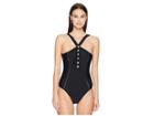 Jonathan Simkhai Classic Button Up One-piece (black) Women's Swimsuits One Piece