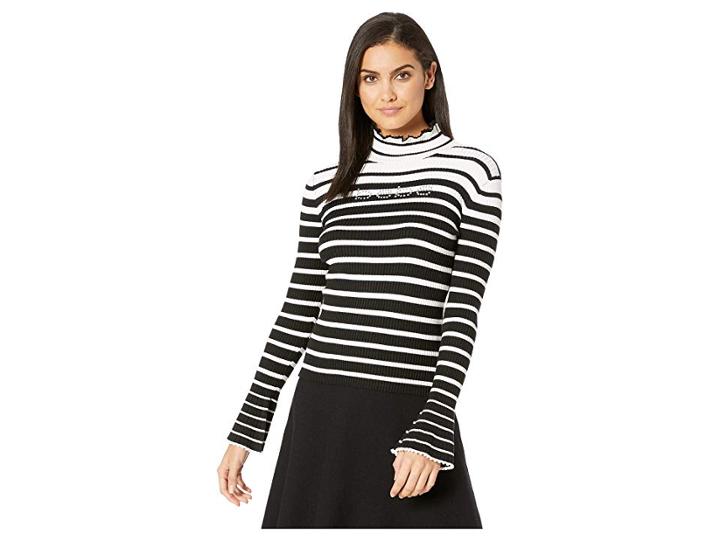 Bebe Bell Sleeve Stripe Turtleneck (jet Black) Women's Sweater