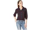 Lucky Brand Pleat Back W/ Chenille Shirt (navy Multi) Women's Clothing