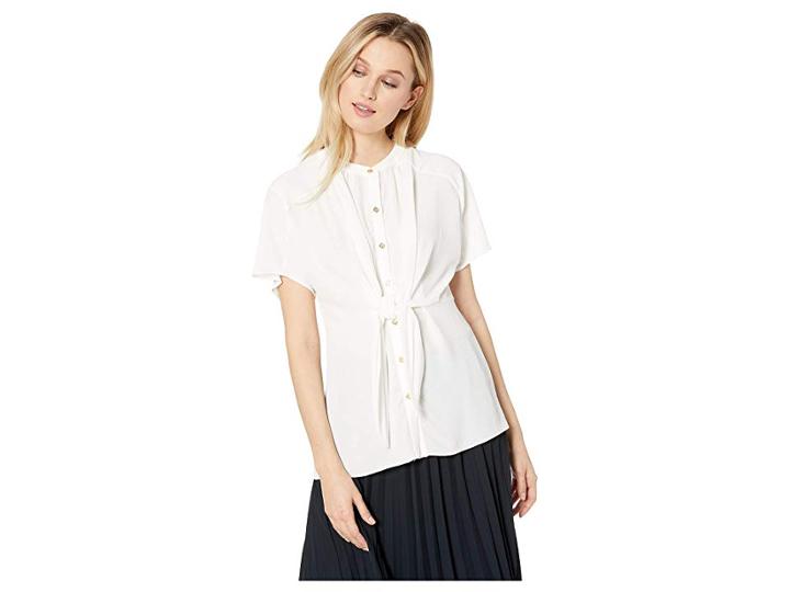 Eci Button Front Self Tie Top (white) Women's Clothing