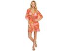 Echo Design Melba Floral Silky Caftan (coral) Women's Clothing