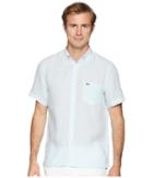 Lacoste Short Sleeve Solid Linen Button Down Collar Regular (rill) Men's Short Sleeve Button Up