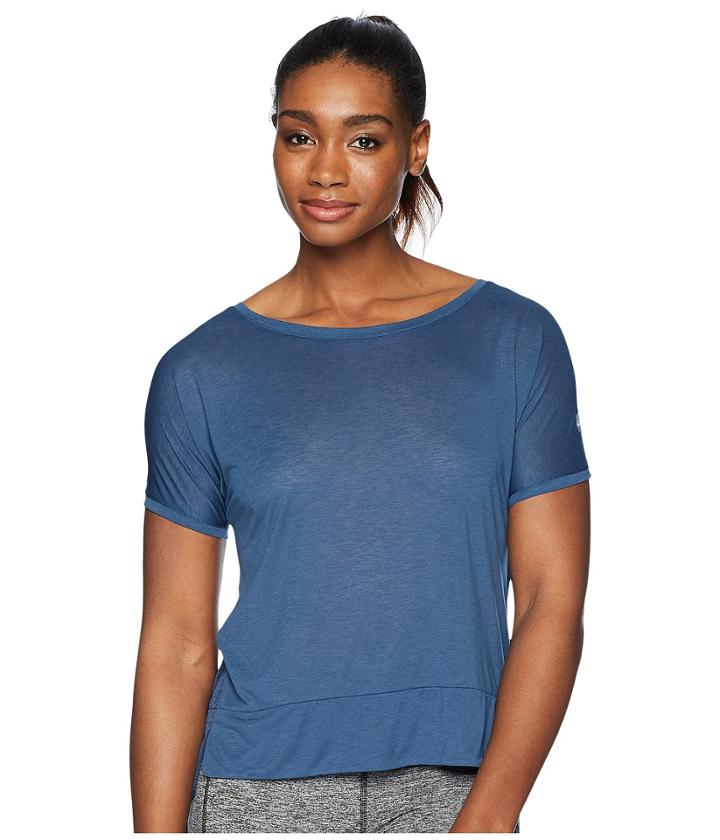Asics Legends Crop Top (dark Blue) Women's Short Sleeve Pullover