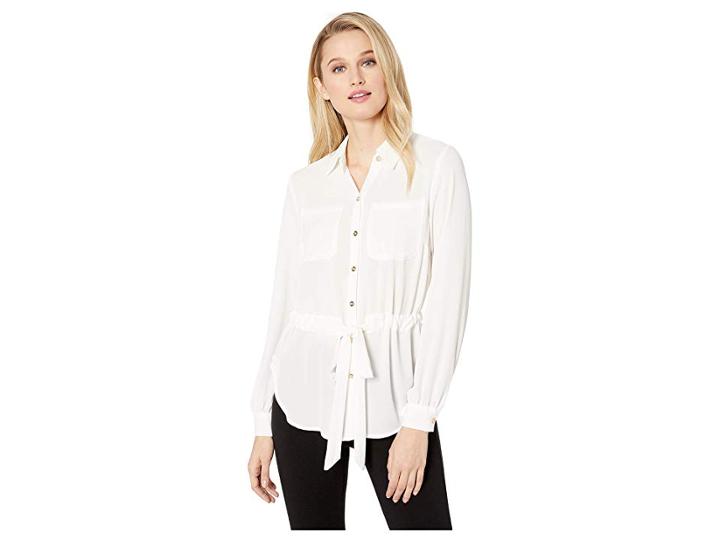 Eci Utility Button Front Waist Tie Top (white) Women's Clothing