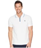Lacoste Short Sleeve Maille Super Light W/ Rt Graphic Collar (white/chine France Marino) Men's Short Sleeve Pullover