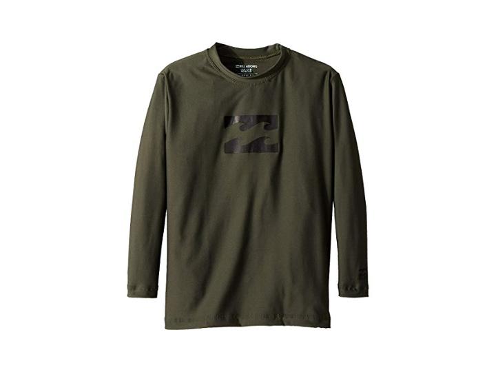 Billabong Kids All Day Wave Loose Fit Long Sleeve Rashgurad (toddler/little Kids/big Kids) (dark Olive) Boy's Swimwear