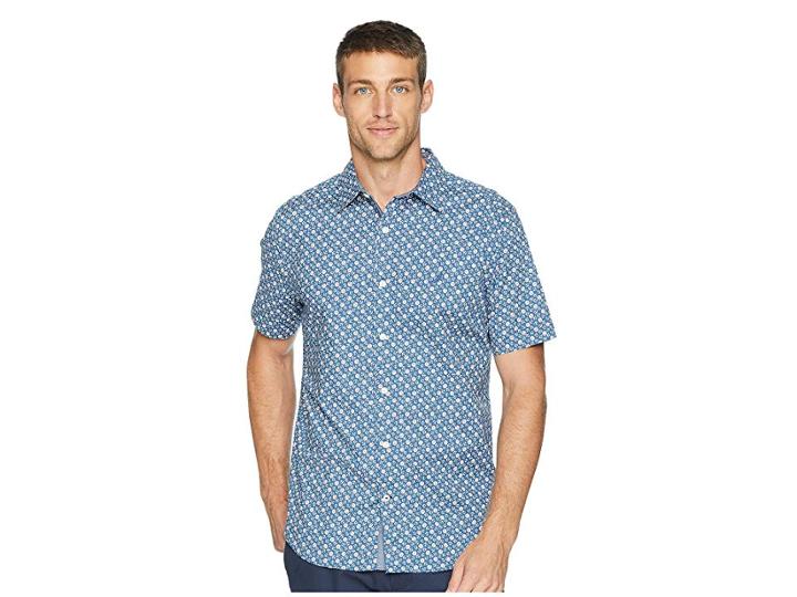 Nautica Short Sleeve Anchor Print Poplin Woven Shirt (ensign Blue) Men's Clothing