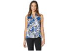 Tahari By Asl Stripe And Floral Low Bow Blouse (cobalt/ivory/black) Women's Clothing