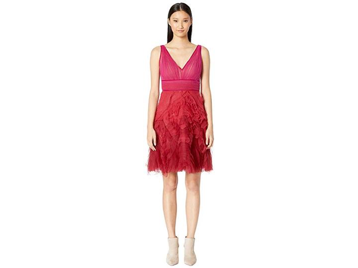 Marchesa Notte Sleeveless V-neck Ombre Textured Cocktail Dress (fuchsia) Women's Dress