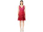 Marchesa Notte Sleeveless V-neck Ombre Textured Cocktail Dress (fuchsia) Women's Dress