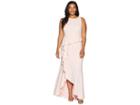 Adrianna Papell Plus Size Sleeveless Long Knit Crepe Gown With Cascade Skirt Detail (pale Shell) Women's Dress