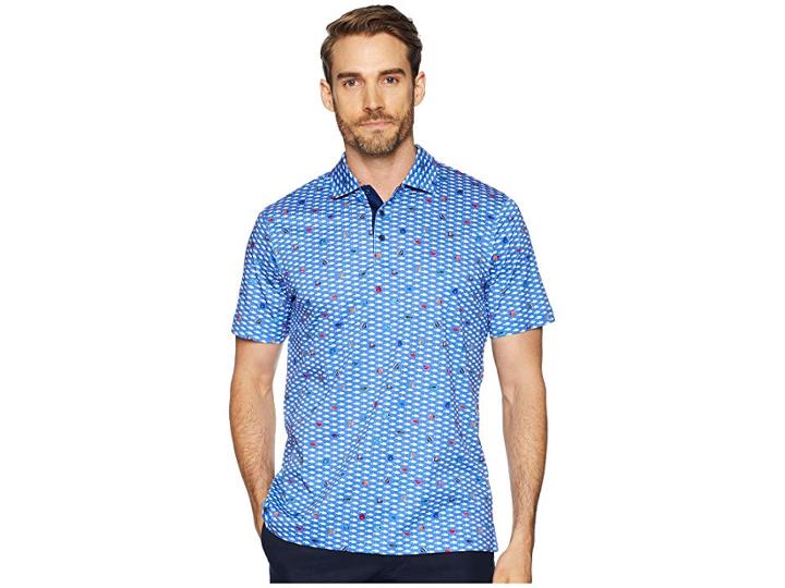 Bugatchi Digital School Of Fish Printed Polo (air Blue) Men's Clothing
