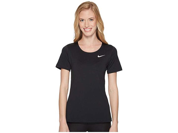 Nike Pro Mesh Short Sleeve Top (black/white) Women's Workout