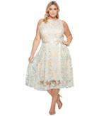 Tahari By Asl Plus Size Embroidered Mesh Midi Dress (nude/ice Blue/gold) Women's Dress