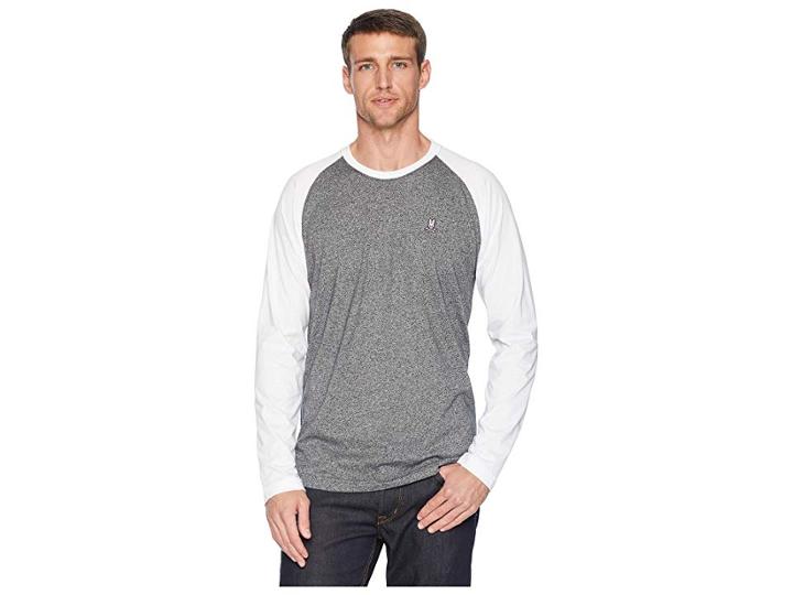 Psycho Bunny Long Sleeve Color Block Tee (grey Salt Pepper) Men's T Shirt