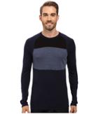Smartwool Nts Mid 250 Color Block Crew Top (deep Navy/dark Blue Steel Heather) Men's Sweater