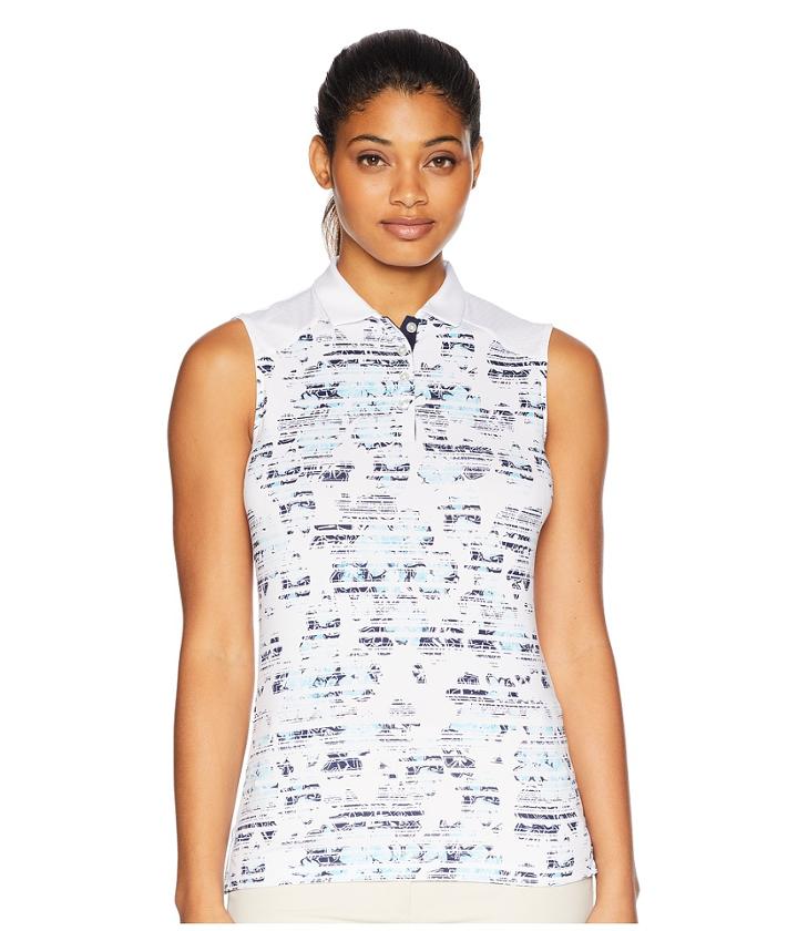 Callaway Floral Stripe Print Sleeveless Polo (bright White) Women's Sleeveless