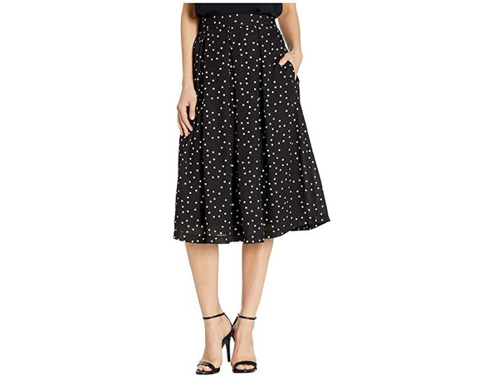 Tahari By Asl Inverted Midi Pleat Skirt (black/ivory Dot) Women's Skirt