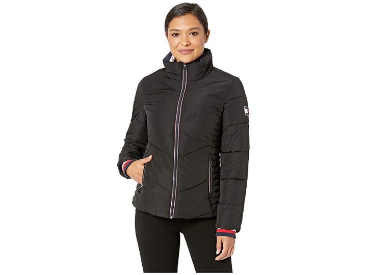 Tommy Hilfiger Chevron Puffer (black) Women's Coat