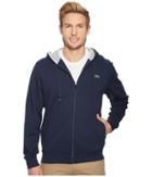 Lacoste Full Zip Hoodie Fleece Sweatshirt (navy Blue/silver Chine) Men's Sweatshirt