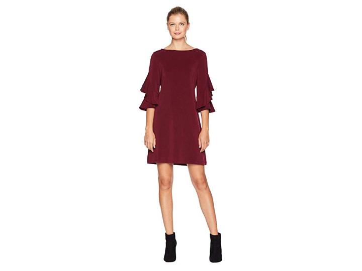 Taylor Double Ruffle Sleeve Shift Dress (wine) Women's Dress