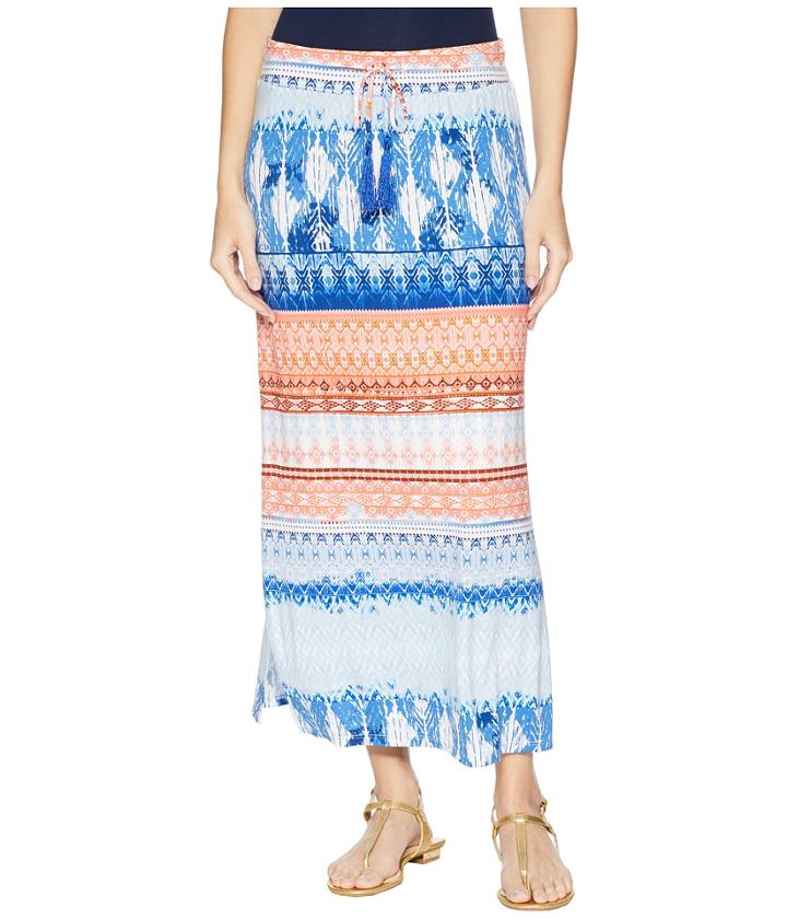 Tribal 35 Printed Jersey Long Skirt With Drawstring In Blue Wave (blue Wave) Women's Skirt