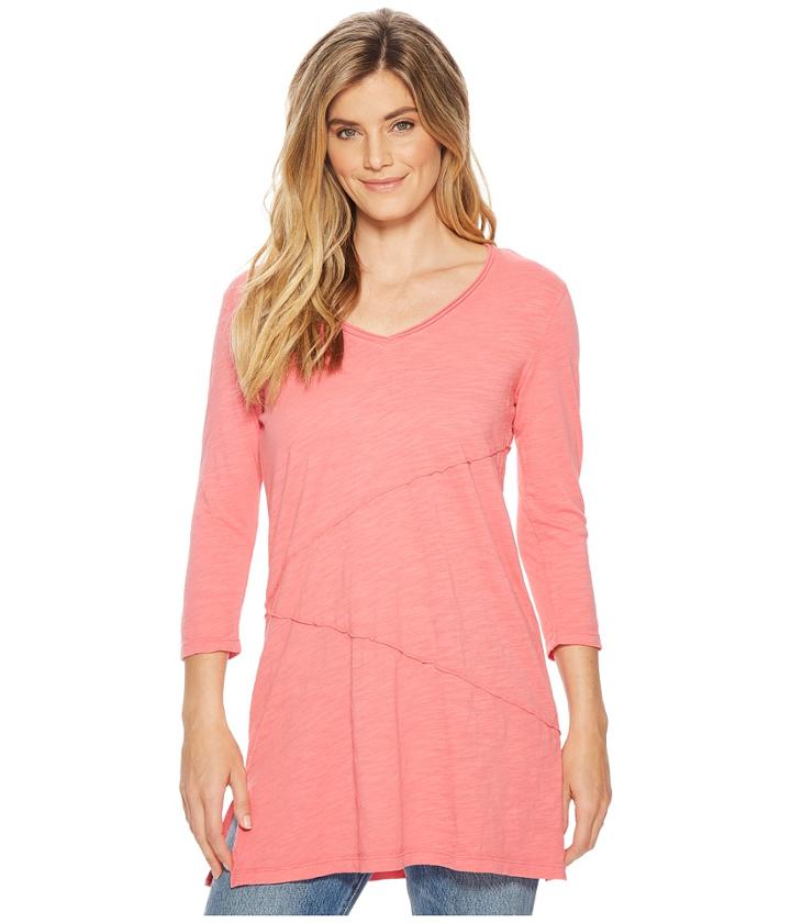 Mod-o-doc Slub Jersey Diagonal Seamed 3/4 Sleeve Tunic (faded Red) Women's Blouse