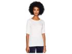 Eileen Fisher Jewel Neck Elbow Sleeve Long Top (white) Women's Clothing