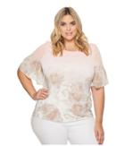 Calvin Klein Plus Plus Size Short Sleeve Printed Top With Gather (nectar/latte Ombre) Women's Short Sleeve Pullover