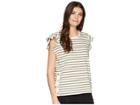 Lauren Ralph Lauren Striped Cotton Flutter Sleeve T-shirt (mascarpone Cream/sage Moss) Women's T Shirt