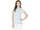 U.s. Polo Assn. Striped Jersey Polo (clearwater Blue) Women's Short Sleeve Pullover