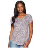 Chaps Lace-up Jersey Top (red Multi/ladera Paisley) Women's Clothing