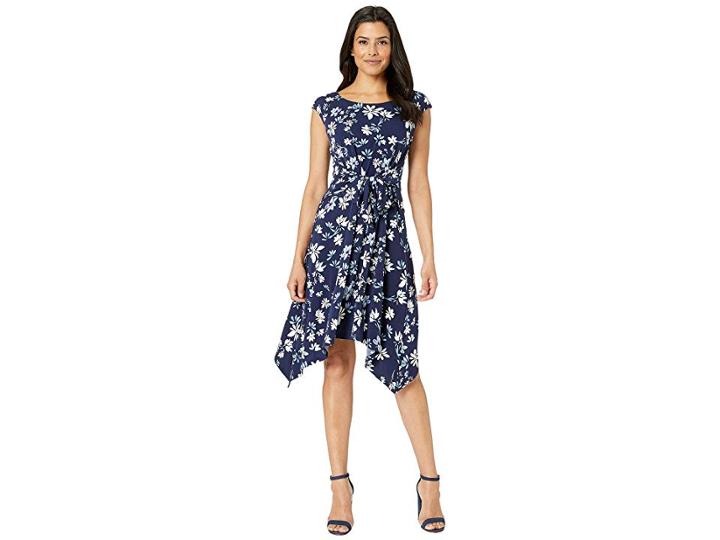 London Times Hankie Flare W/ Tie Waist (navy/denim) Women's Dress