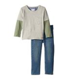 Hudson Kids Two-piece French Terry Pullover Sweatshirt W/ Knit Denim Pants (toddler) (tumbled Used) Boy's Active Sets