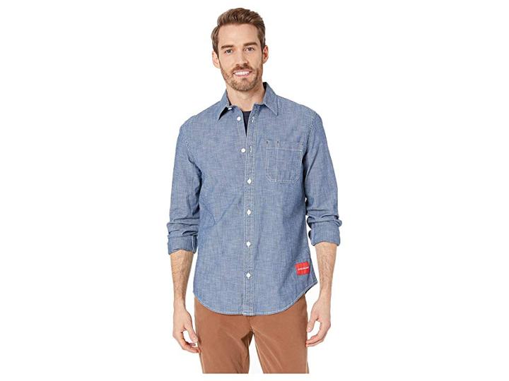 Calvin Klein Jeans Chambray Long Sleeve Shirt (indigo Chambray) Men's Clothing